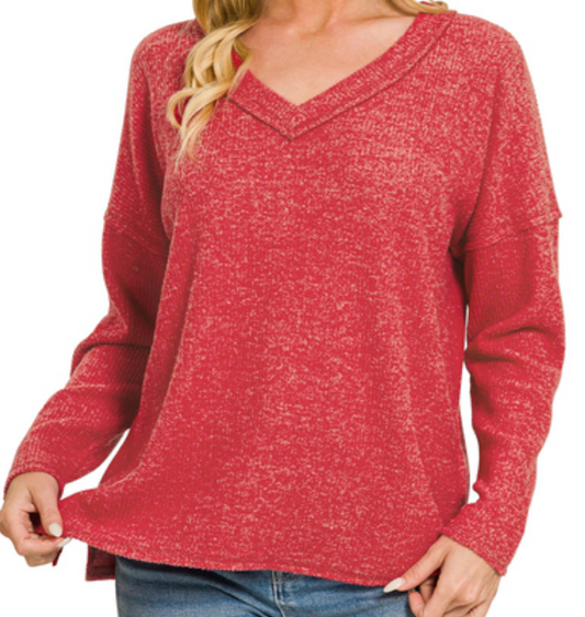 Ribbed v-neck drop shoulder top