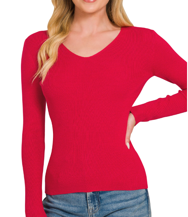 Viscose fitted v-neck sweater