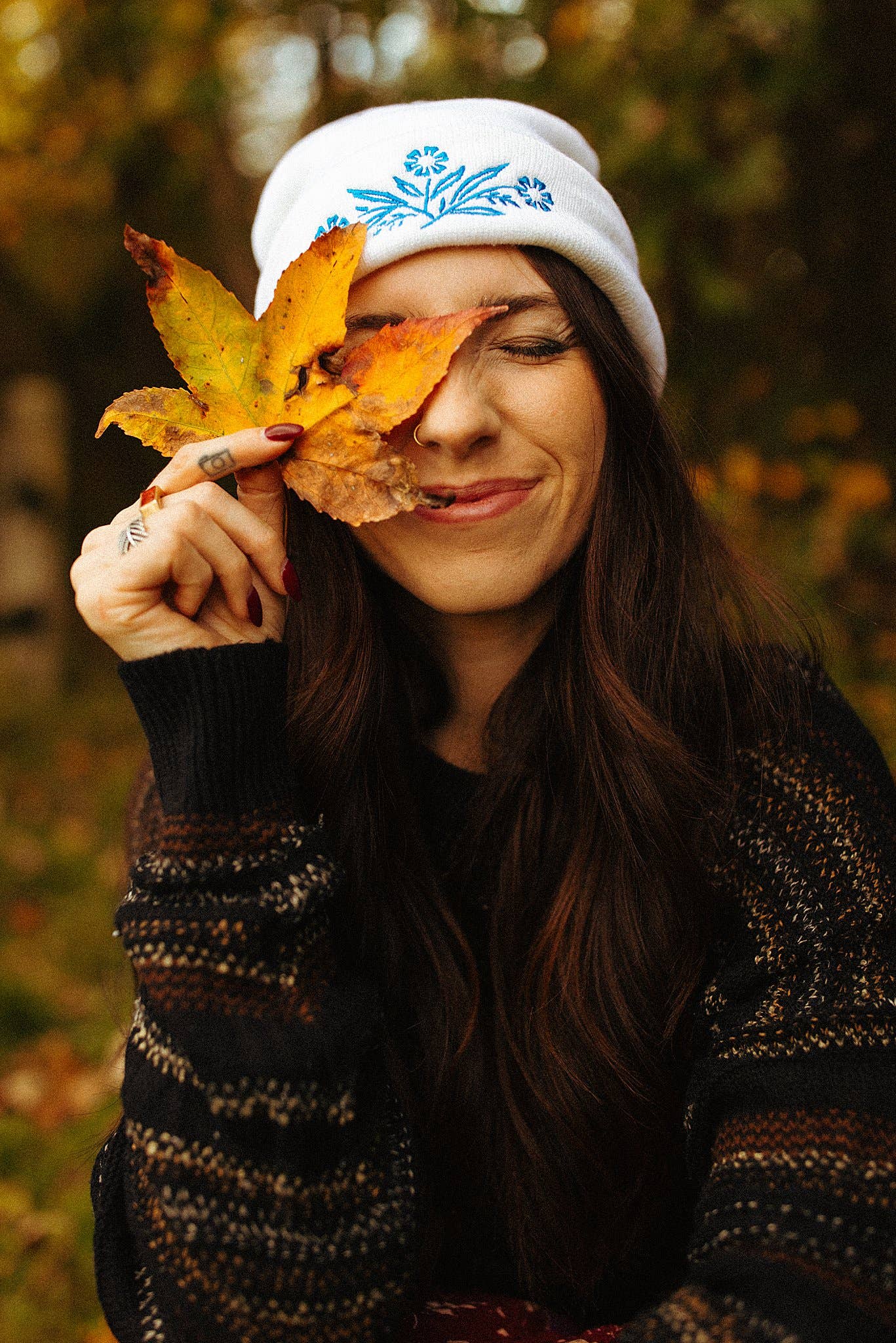 Retro Floral Beanie White