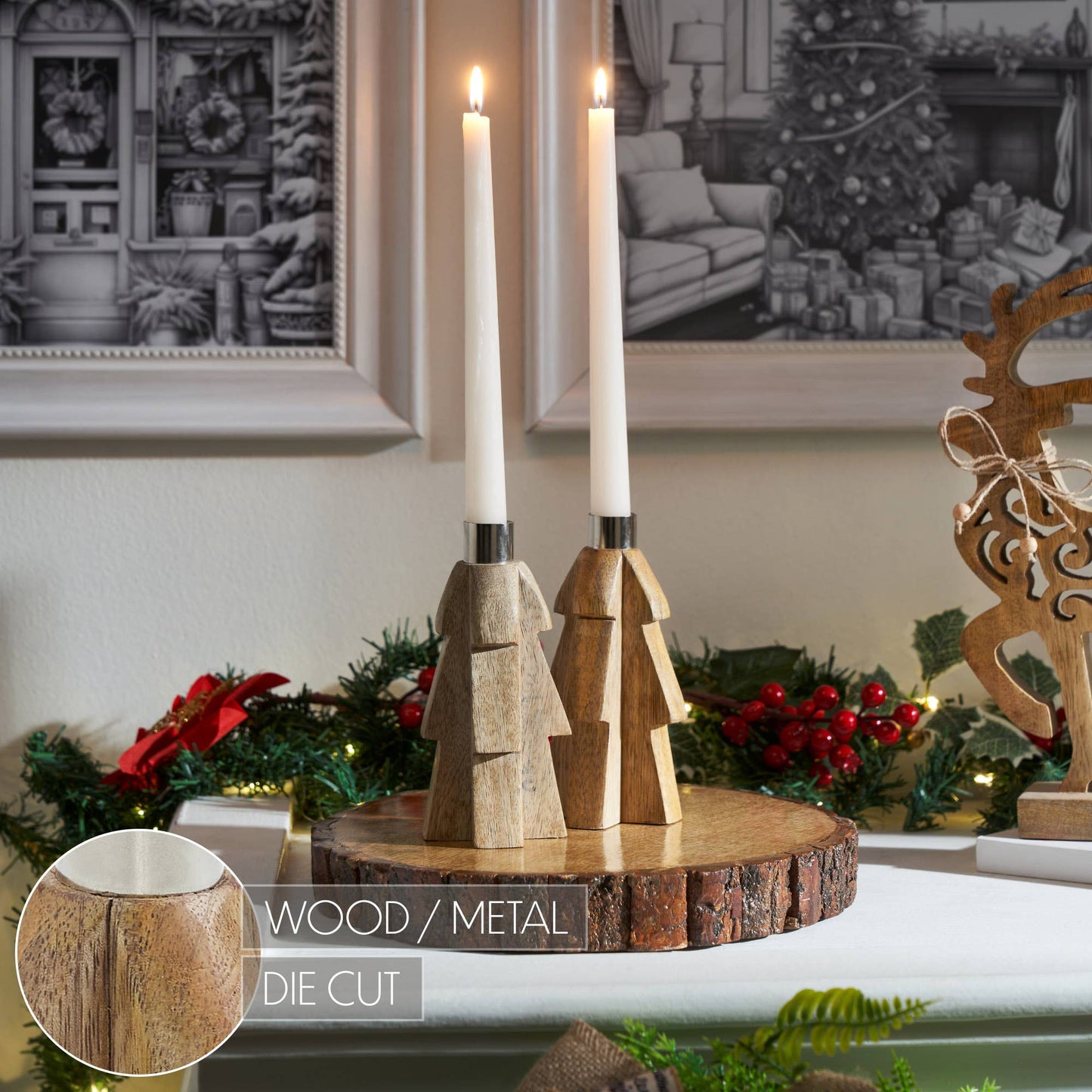 Tree Natural Wooden Taper Candle Holder 6x3x3