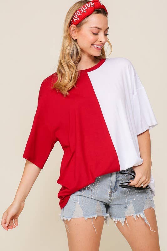 Game Day Multi Color Knit Top: RED/WHITE