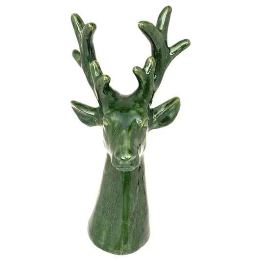 11.75" Tall Green Deer Ceramic Statuette Christmas Décor