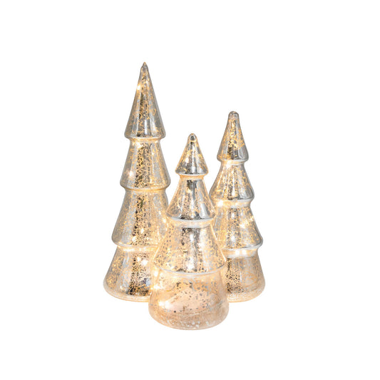 Battery-Operated Mercury Silver Glass Trees