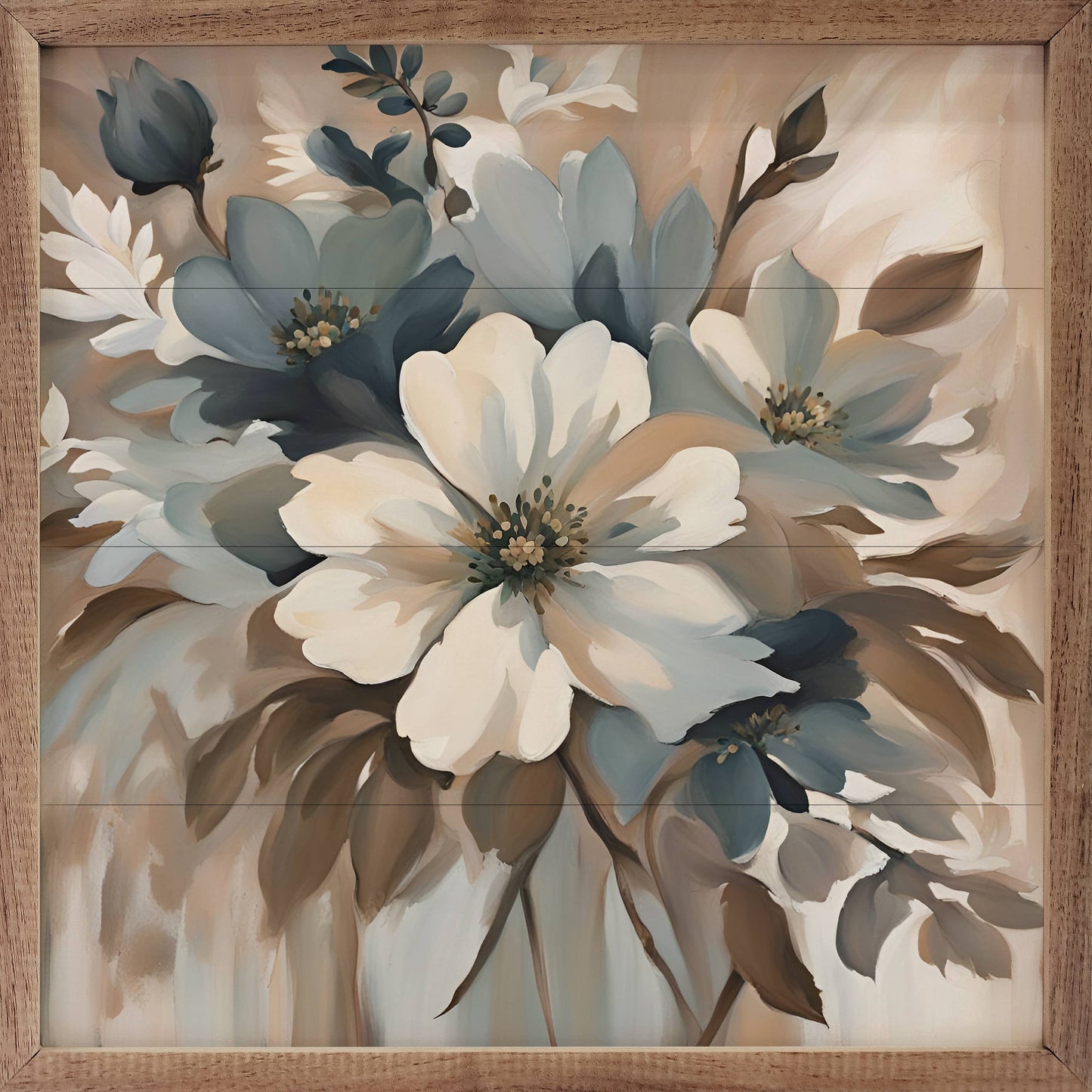 Blue And Tan Floral Display: 16 x 16 x 1.5