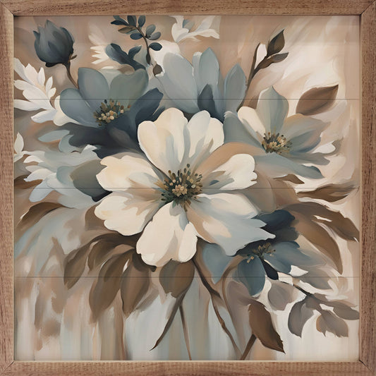 Blue And Tan Floral Display: 16 x 16 x 1.5