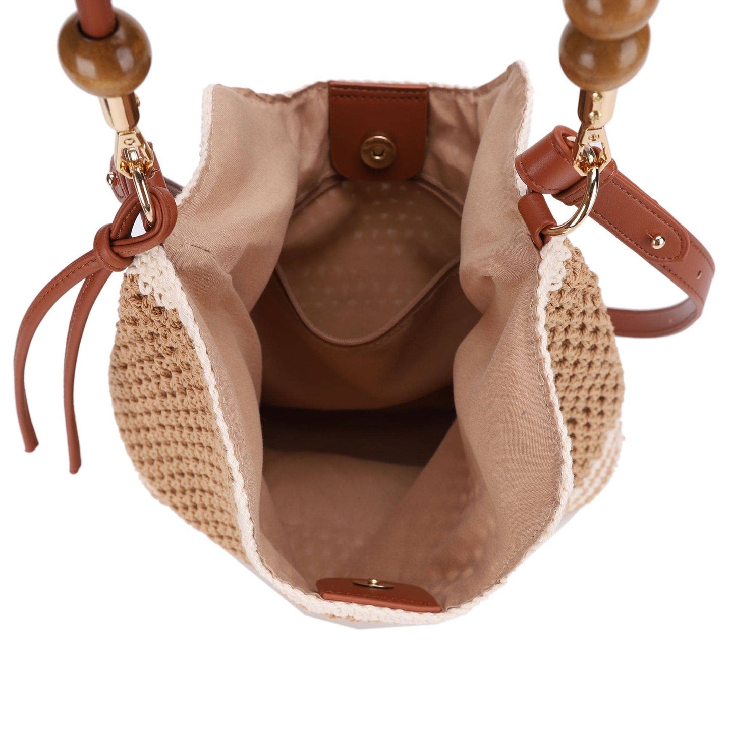 EJ60388 Elia Crochet Crossbody/Tote Bag: Natural Brown