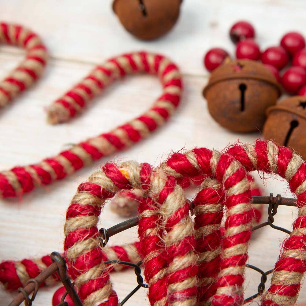 5" Rustic Jute Candy Cane Ornaments (Pack of 6)