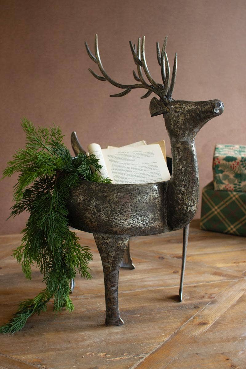 RUSTIC METAL REINDEER PLANTER: Grey / Metal / 19" x 12" x 24"t