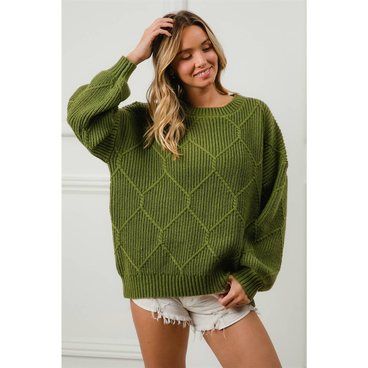 DIAMOND PATTERN HACCI SWEATER TOP