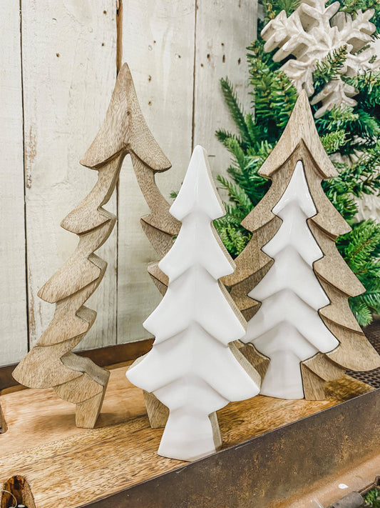 3D Wooden Tree w/ White Enamel Cutout 6.5x10in