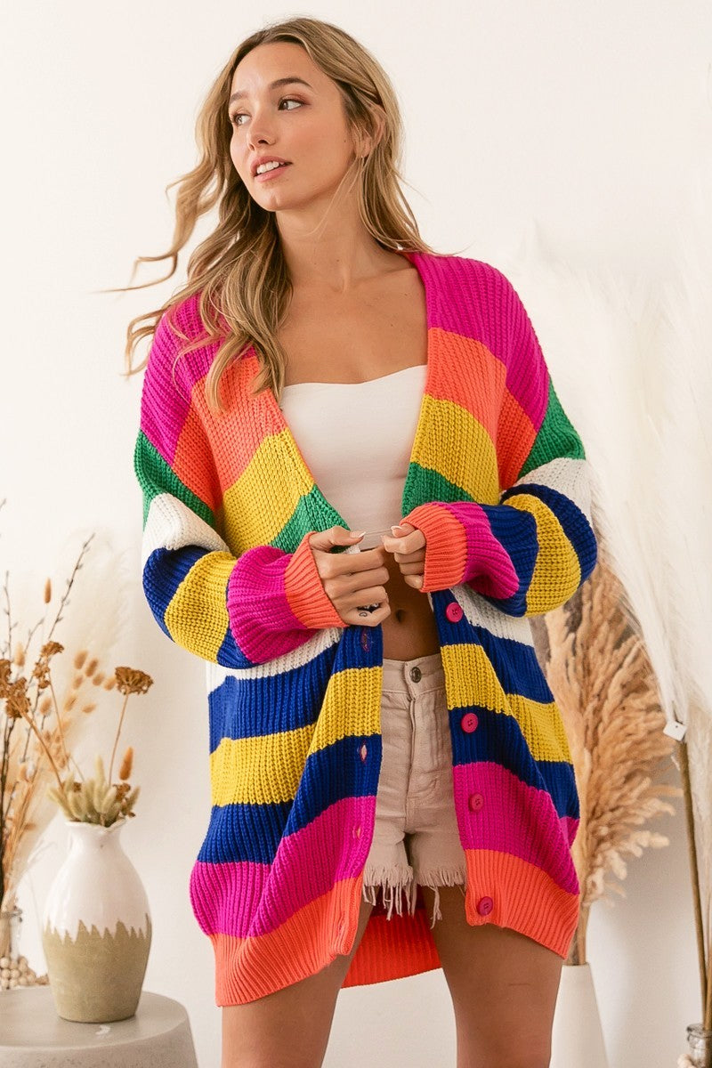 "Athena" Long Color Block Cardi
