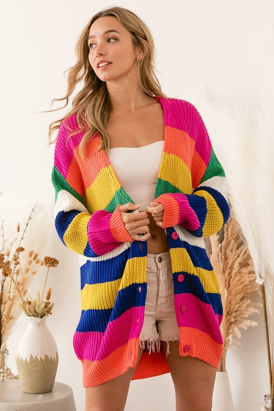 "Athena" Long Color Block Cardi