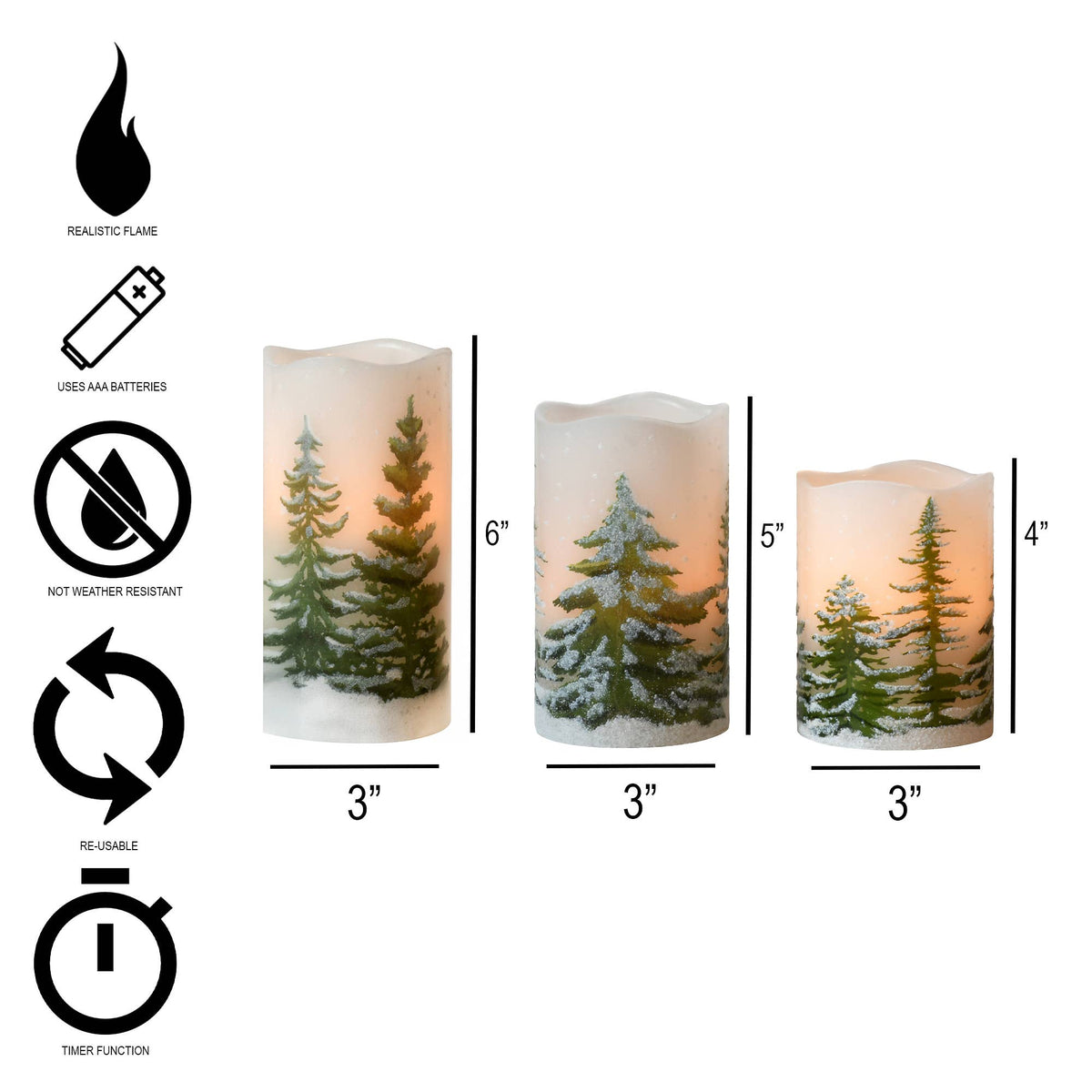 Battery Candle Green Pines - Set of 3