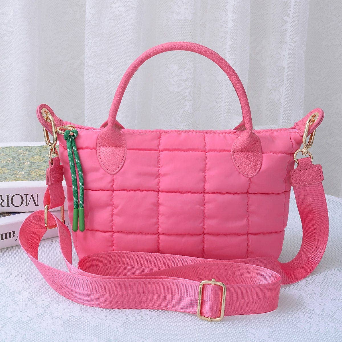 QP782 Quilted Puffer Satchel/Crossbody Bag: Taupe