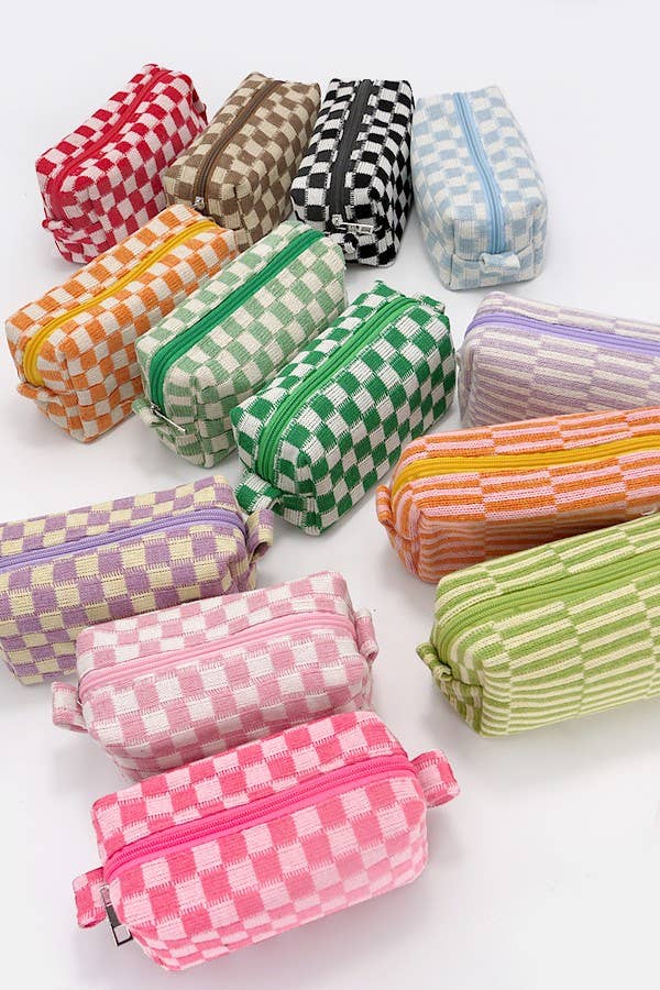 CHECKER COSMETIC MAKEUP POUCH BAG | 40P522: Black