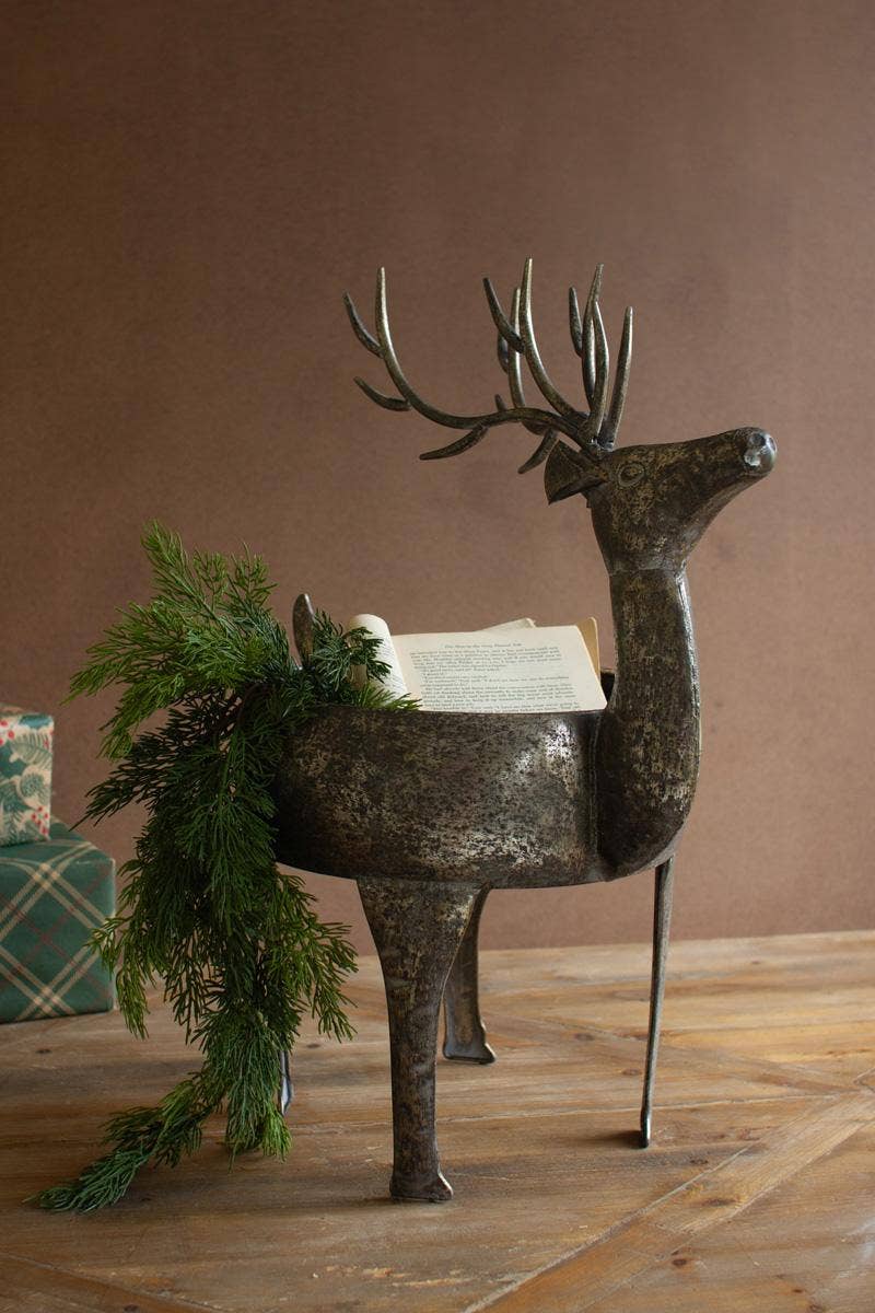 RUSTIC METAL REINDEER PLANTER: Grey / Metal / 19" x 12" x 24"t