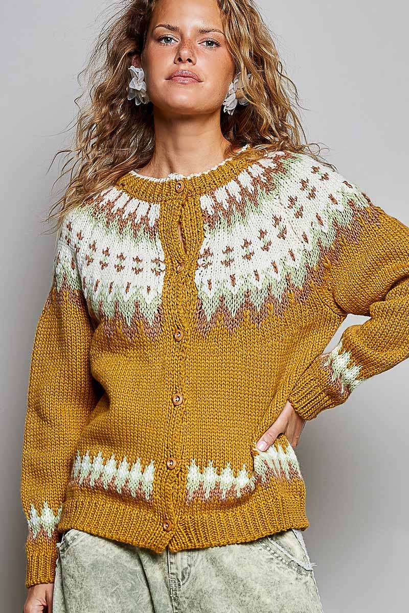 Knit Button Front Cardigan Sweater  HONEY / OS