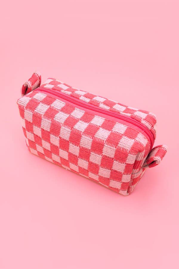CHECKER COSMETIC MAKEUP POUCH BAG | 40P522: Black