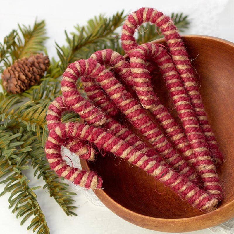 5" Rustic Jute Candy Cane Ornaments (Pack of 6)