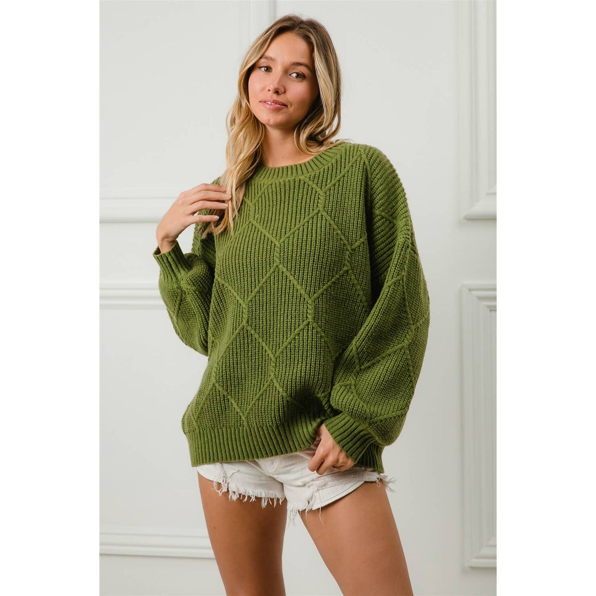 DIAMOND PATTERN HACCI SWEATER TOP