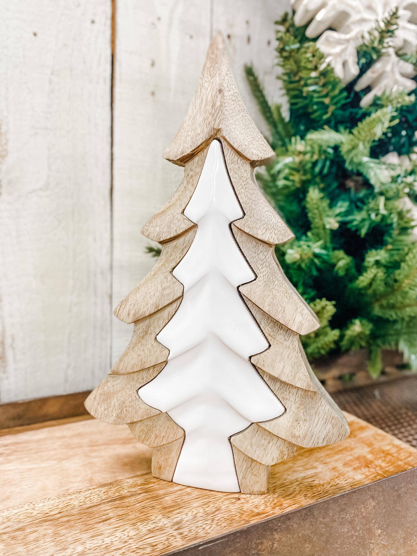 3D Wooden Tree w/ White Enamel Cutout 6.5x10in