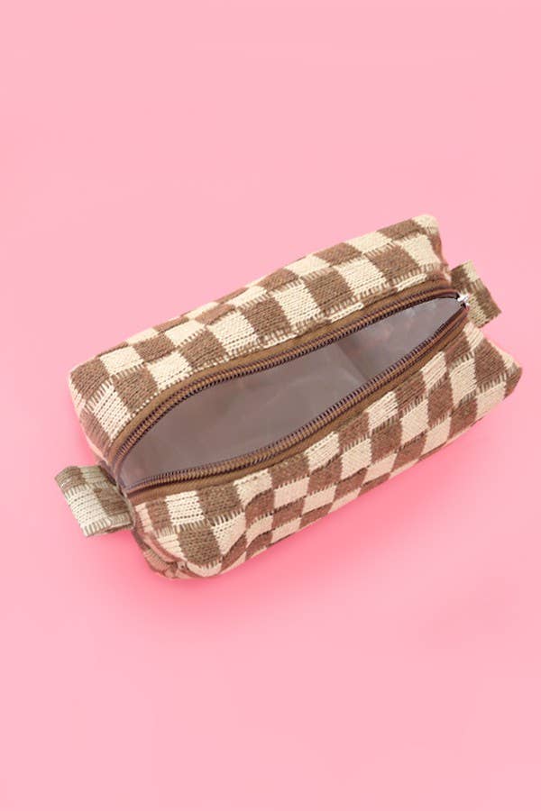 CHECKER COSMETIC MAKEUP POUCH BAG | 40P522: Black