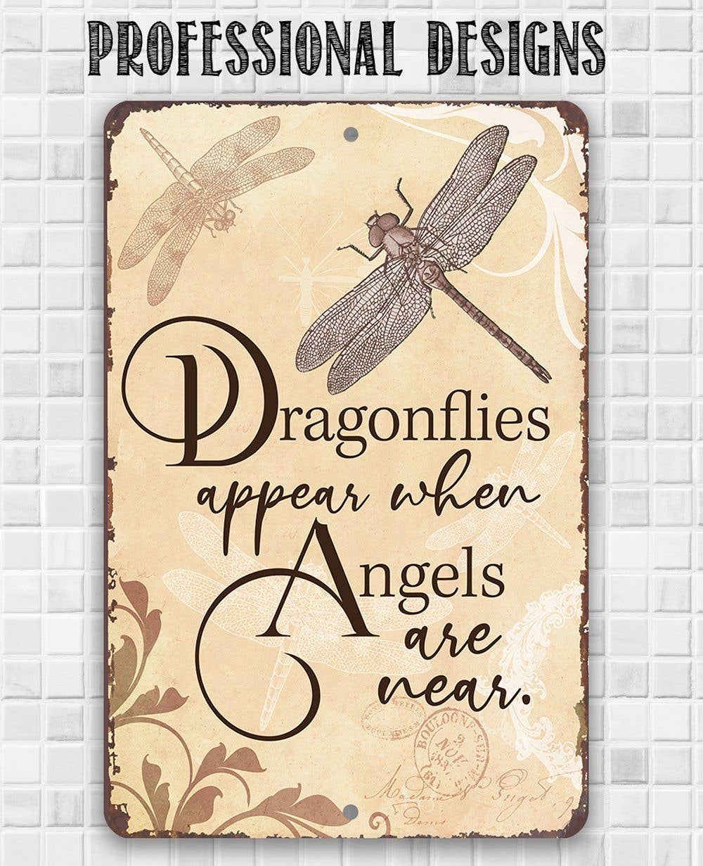 Rustic Metal Sign | Dragonflies Appear: 8 x 12