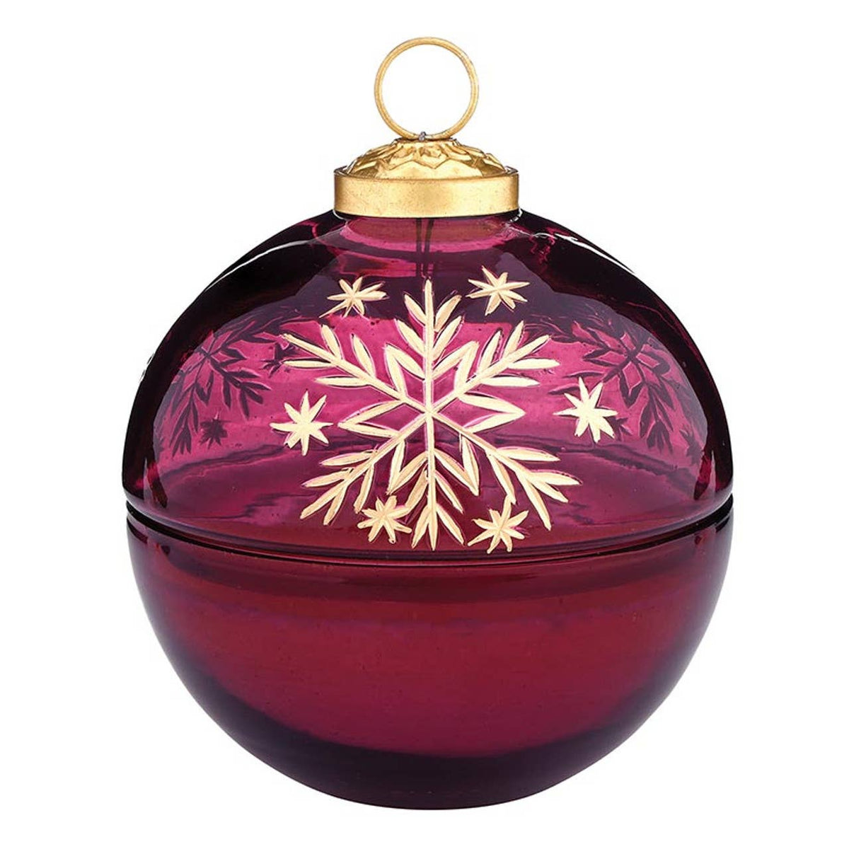 Snowflake Ornament Candle: Glass/ Wax / 3.75" Dia x 4" H
