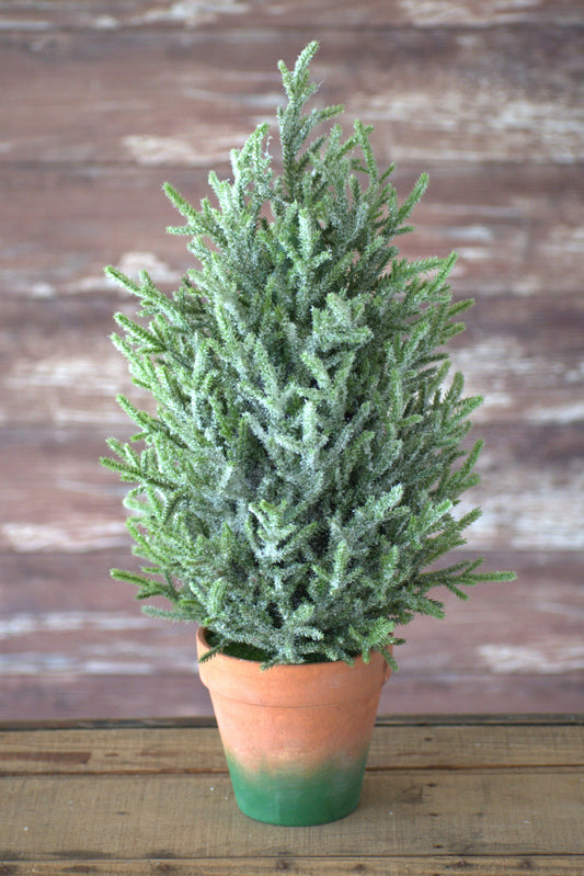 20" Mini Topiary Pine w/ Ice & Clay base