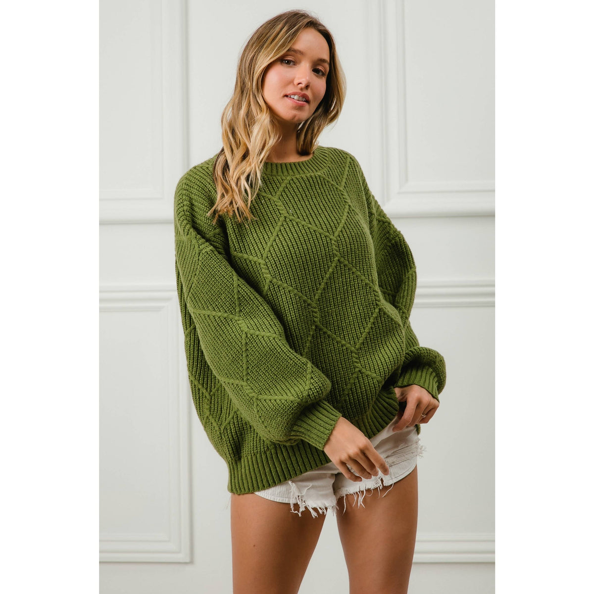 DIAMOND PATTERN HACCI SWEATER TOP