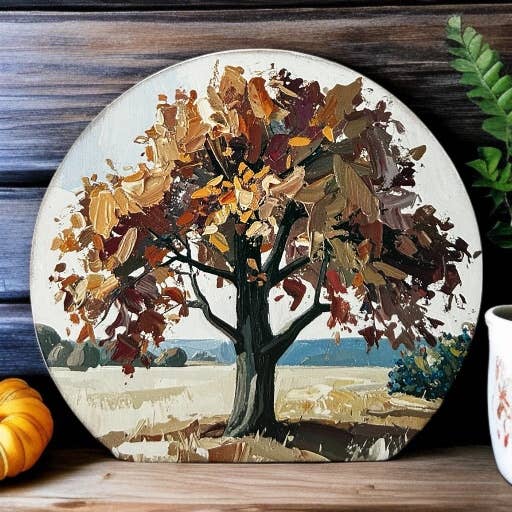 Fall Oak Tree  Circle Sign