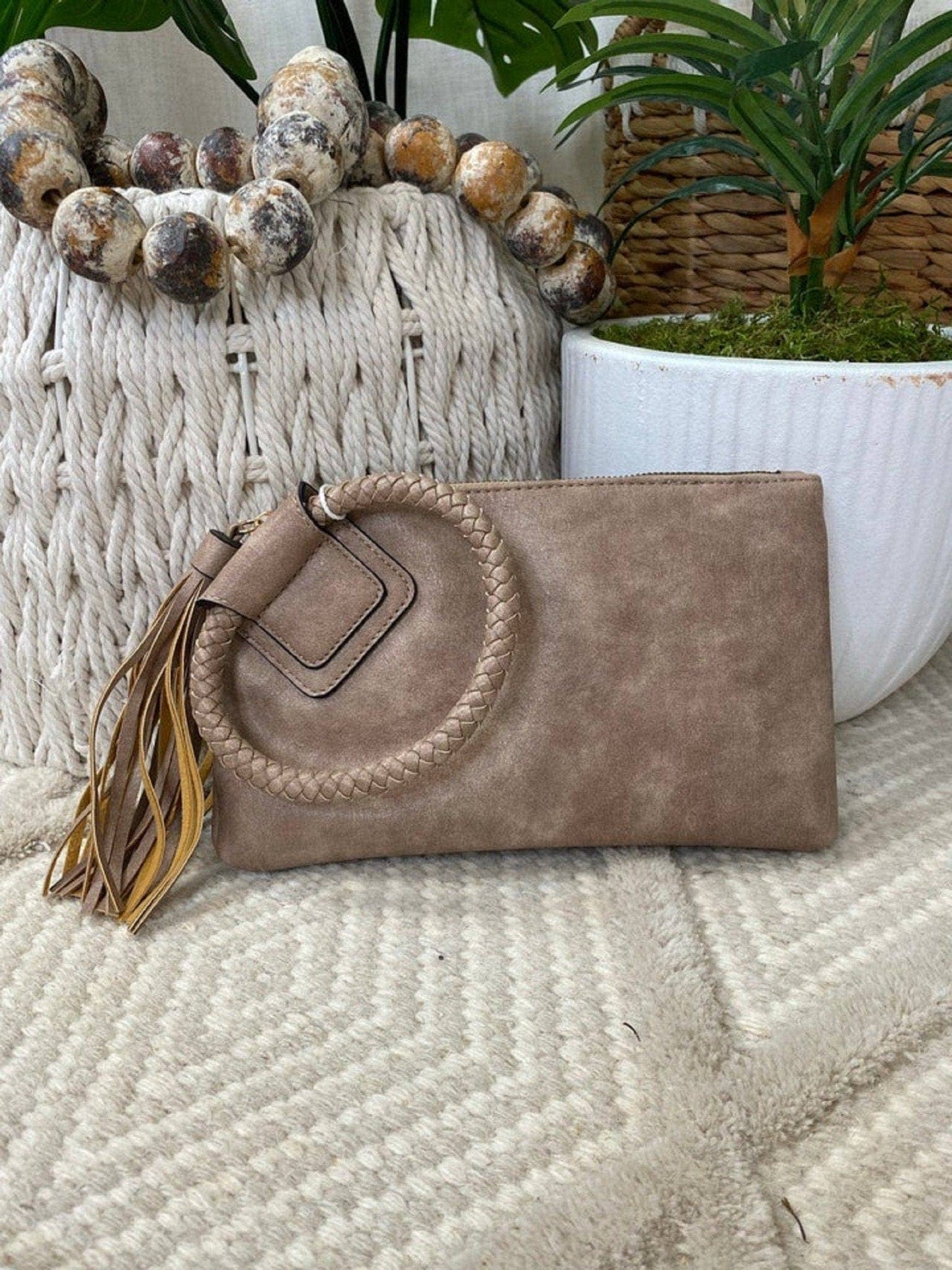 JYM0346 Soft Vegan Leather Wristlet/Clutch: Tan
