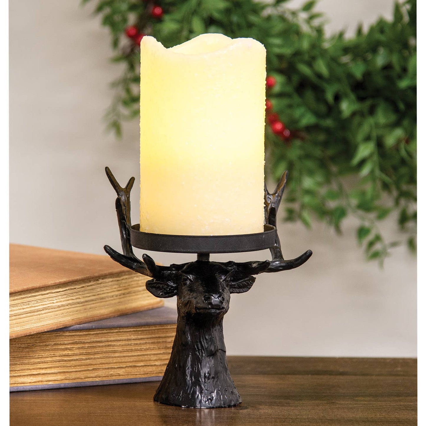 Black Metal Reindeer Pillar Candle Holder..