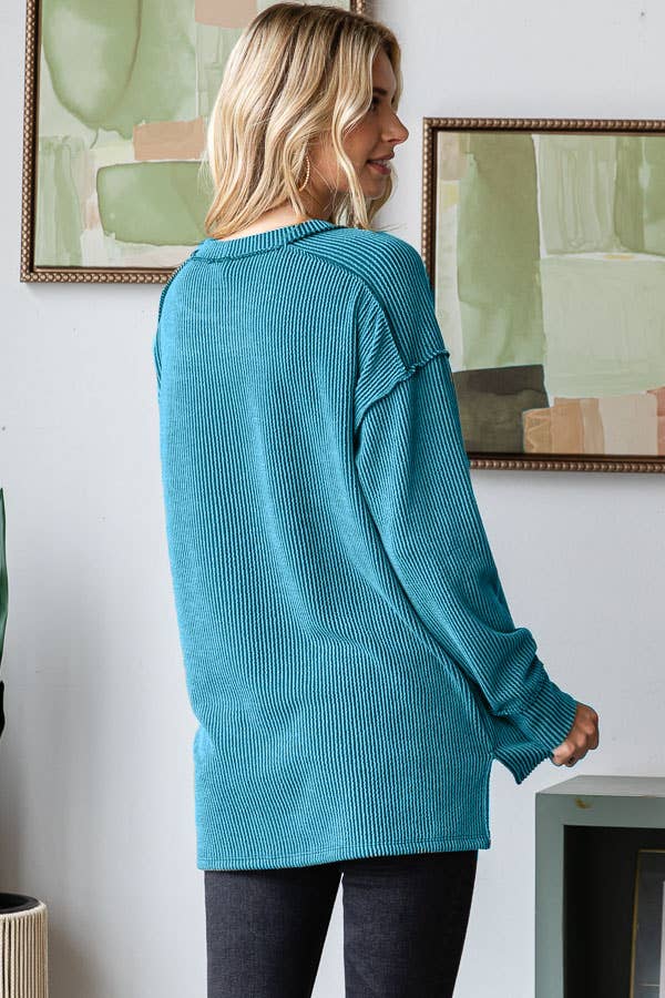 Textured Rib Knit Top with Split Side