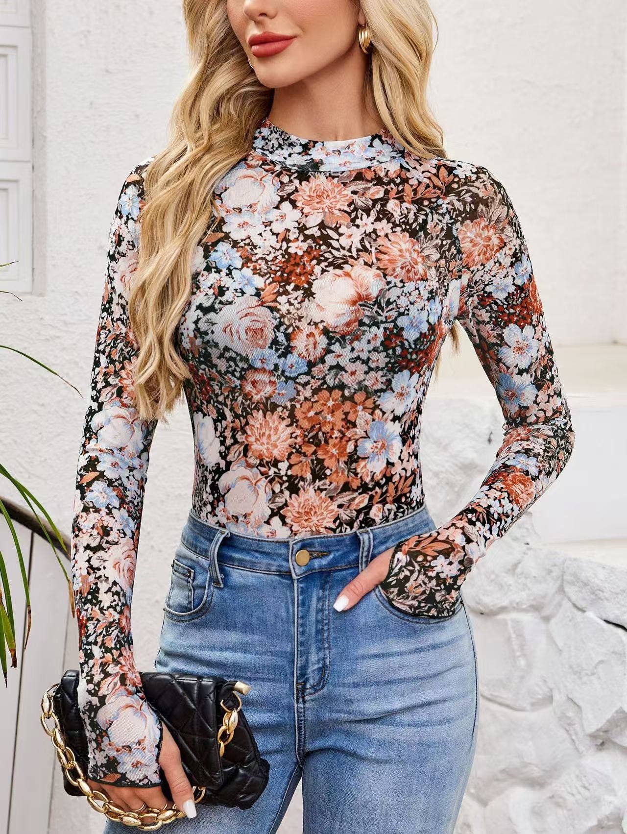 Mesh Printed Long Sleeve: Multi-Colored