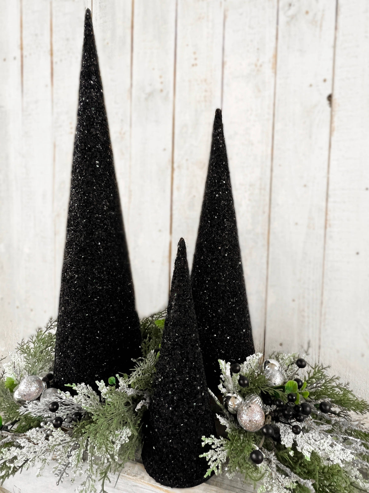 Black Glass Beads Cone Tree 12in