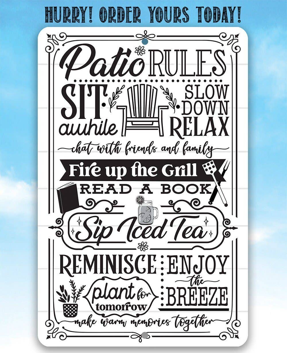 Rustic Metal Sign | Patio Rules: 8 x 12