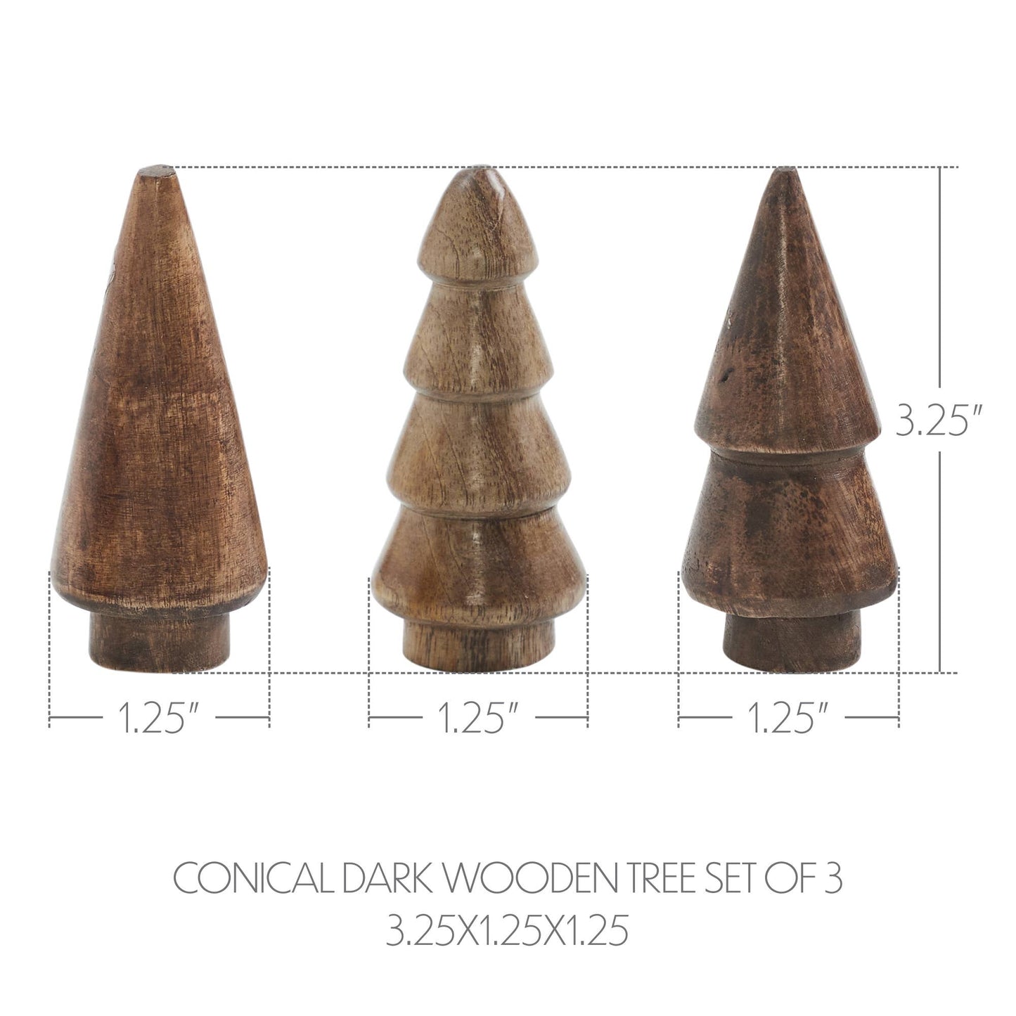 Conical Dark Wooden Tree Set of 3 - 3.25x1.25x1.25
