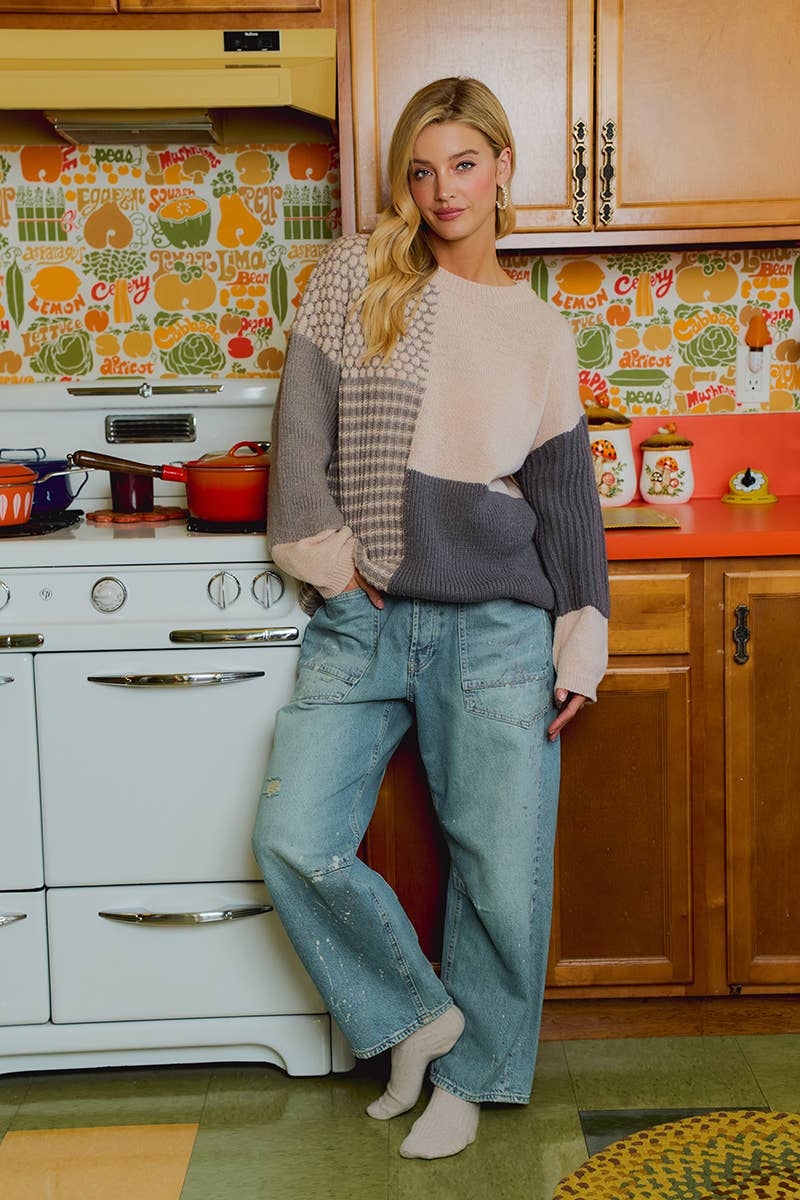 MIXED PATTERN BLOCK SWEATER
