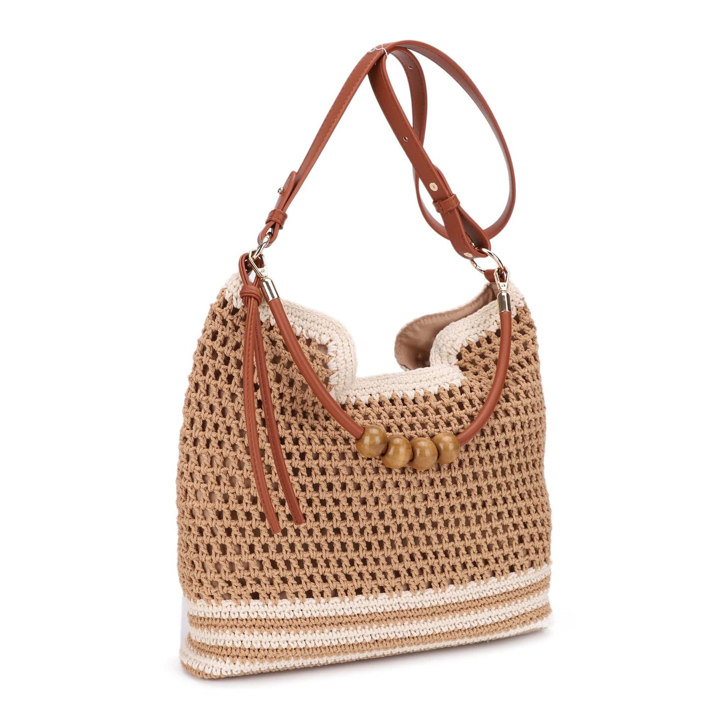 EJ60388 Elia Crochet Crossbody/Tote Bag: Natural Brown