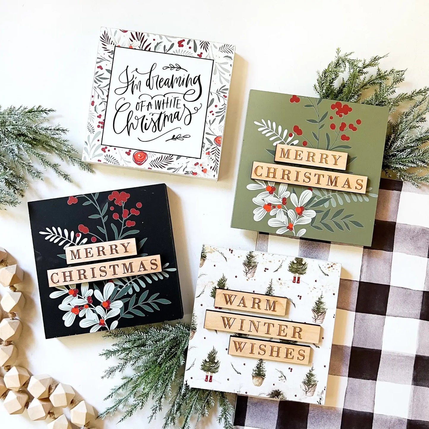 Christmas Mini Block Tiered Tray Signs: Warm Winter Wishes