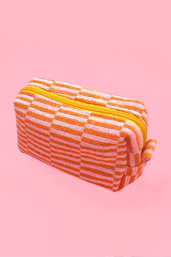 CHECKER COSMETIC MAKEUP POUCH BAG | 40P522: Black