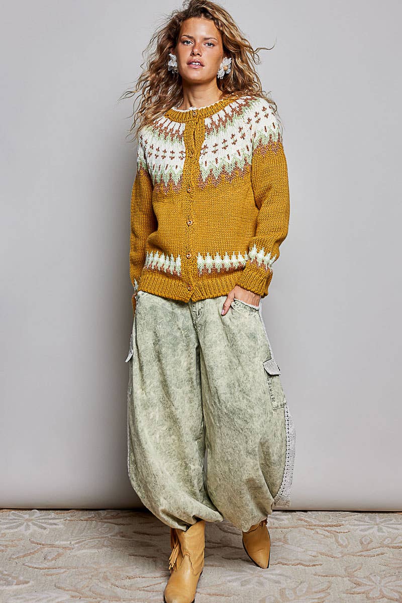 Knit Button Front Cardigan Sweater  HONEY / OS