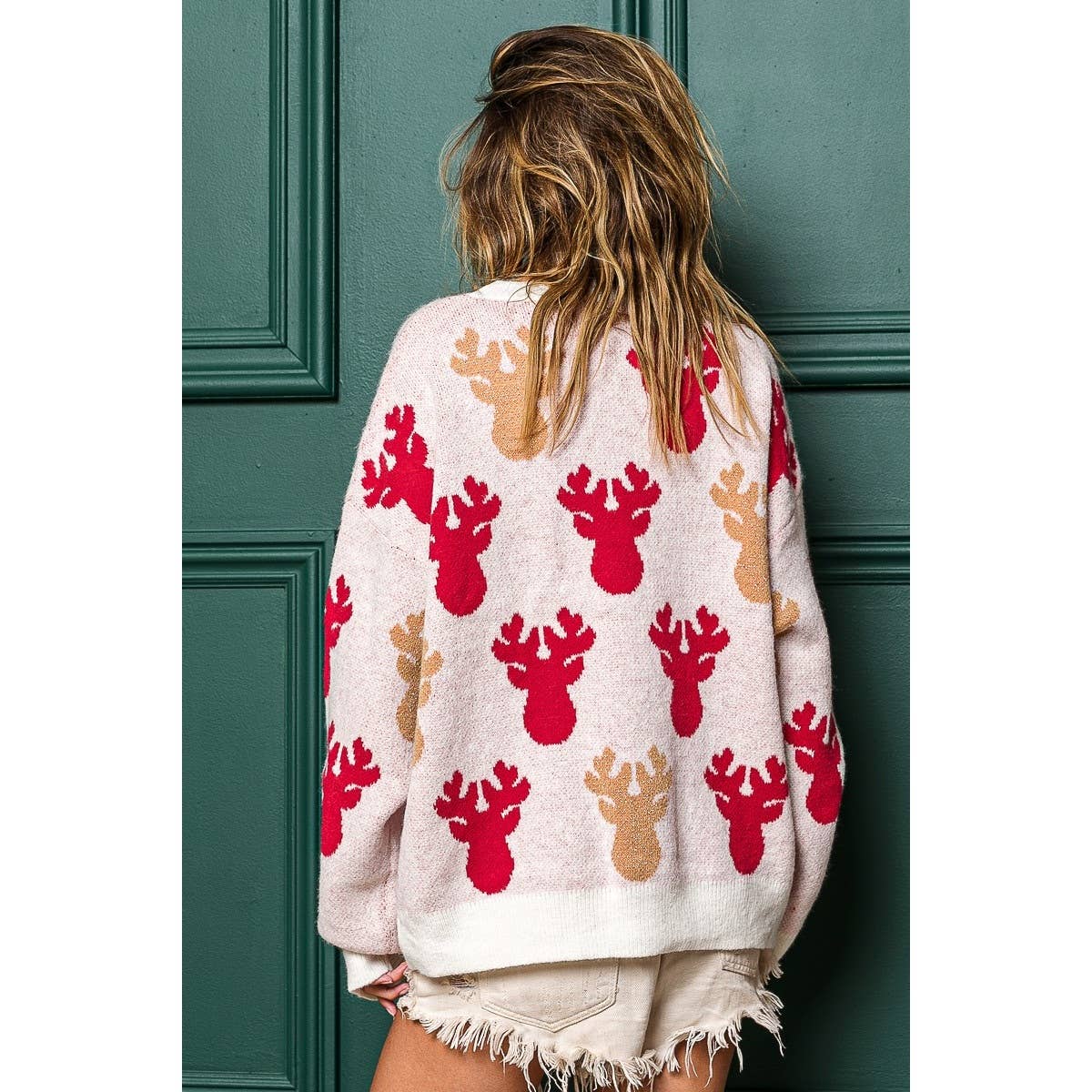 PEARL BEAD RUDOLPH CHRISTMAS SWEATER