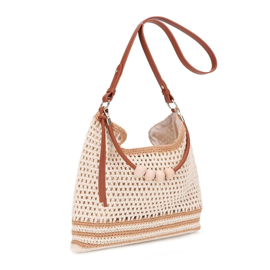 EJ60388 Elia Crochet Crossbody/Tote Bag: Beige Brown