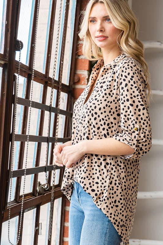 ANIMAL PRINT TOP: IVORY/BLACK