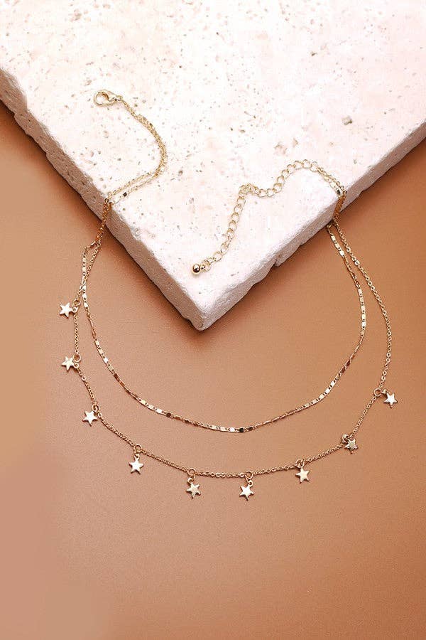 DELICATE DOUBLE LAYER STAR DROP NECKLACE | 47N19411: SILVER