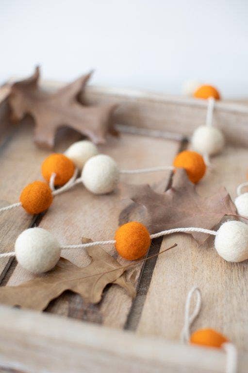 72" felt ball garland orange and cream