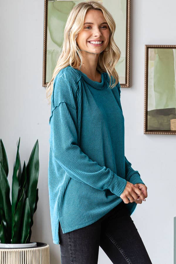 Textured Rib Knit Top with Split Side