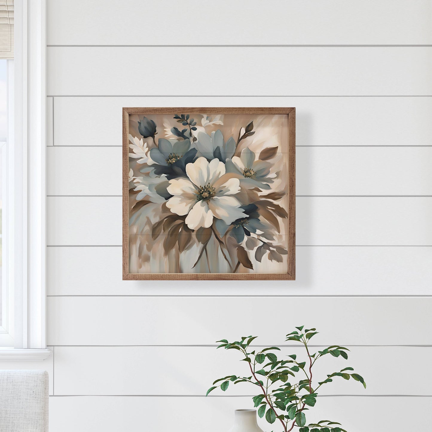 Blue And Tan Floral Display: 16 x 16 x 1.5